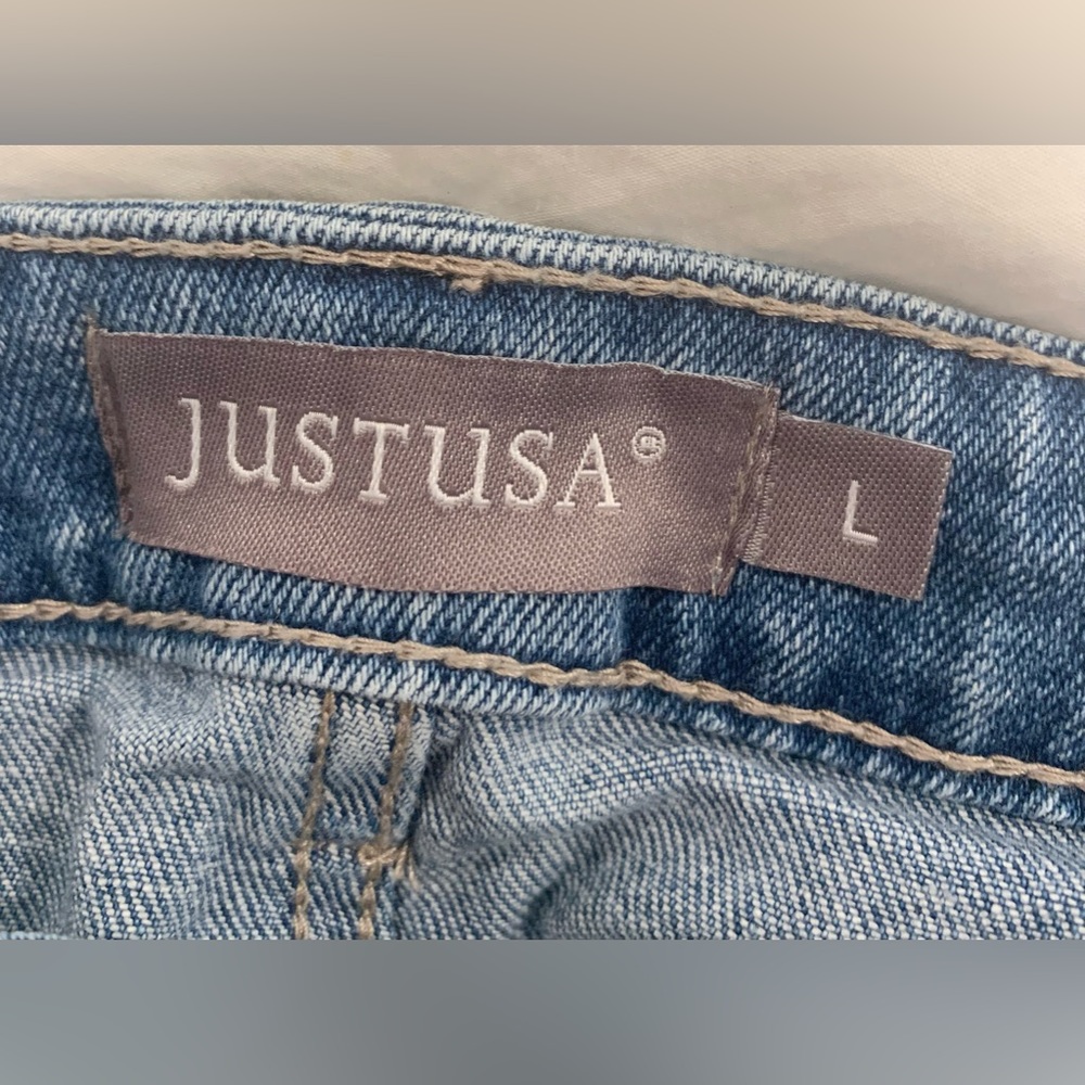 JUST USA distress fray cut off  denim shorts women’s size size  10 LARGE - Picture 15 of 15